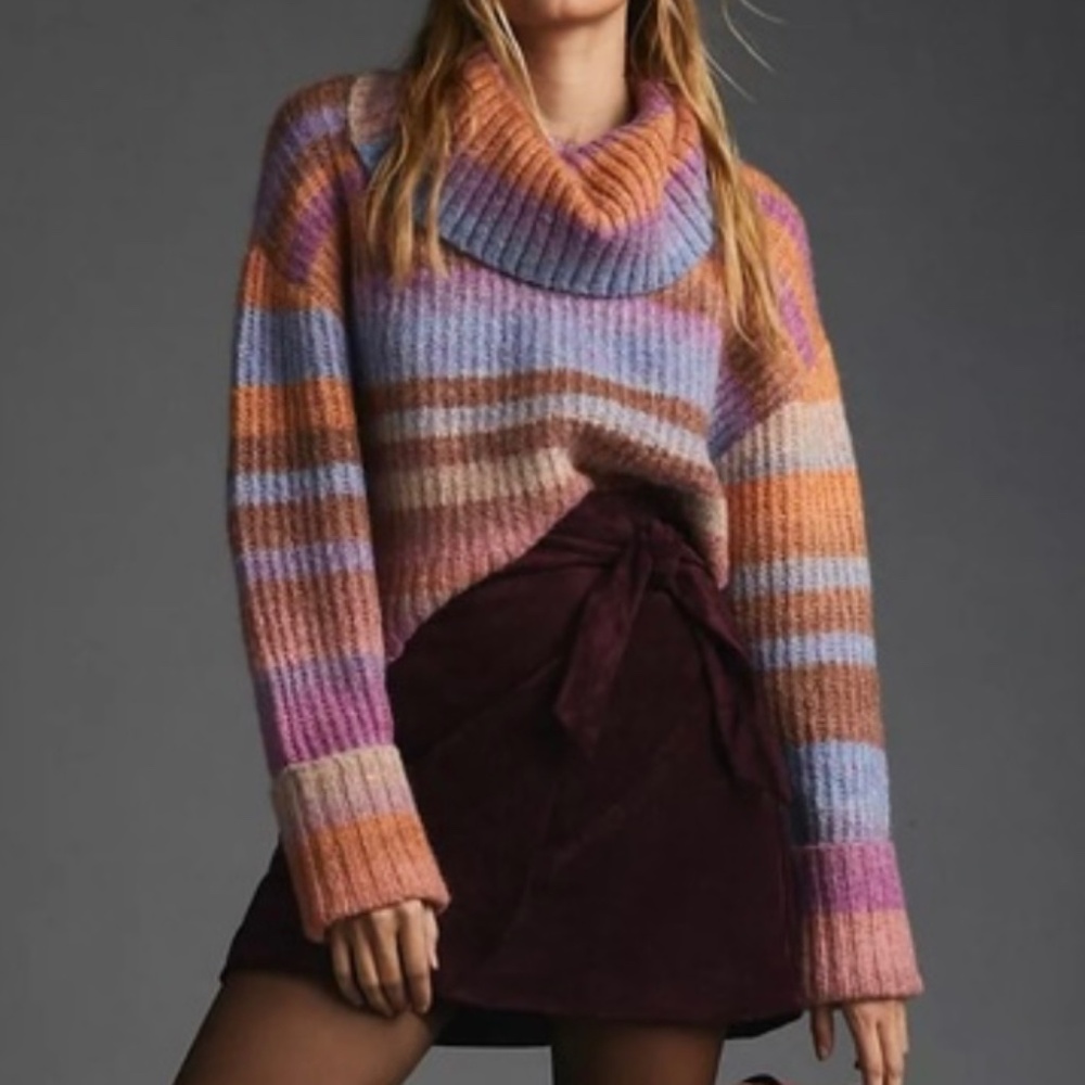 Anthropologie cowl neck colorful striped sweater